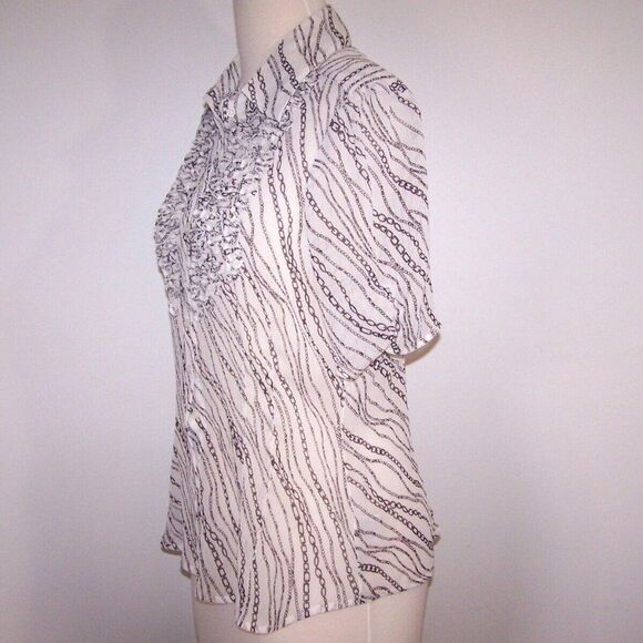 Worthington Shirt Top Womens Sz 14 Sheer Chain Print Ruffled Button Up Crinkled - Picture 4 of 9